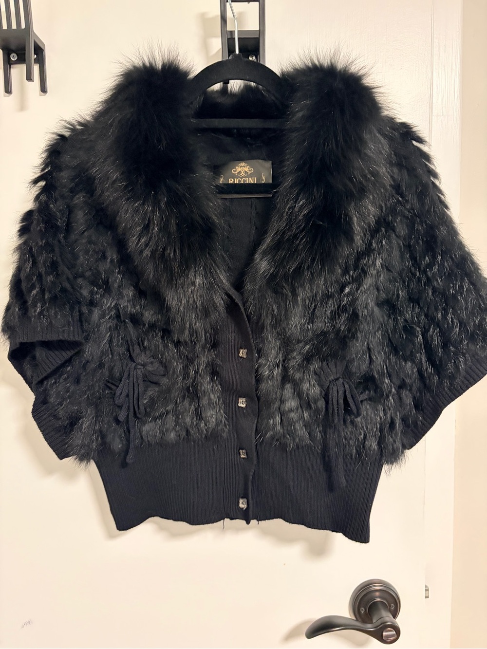 Black Faux Fur Knit Button-Front Women's Sweater